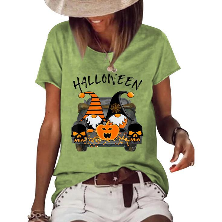 Boo Pumpkin Witch Gnomes In Halloween Truck Holiday V2 Women's Loose T-shirt