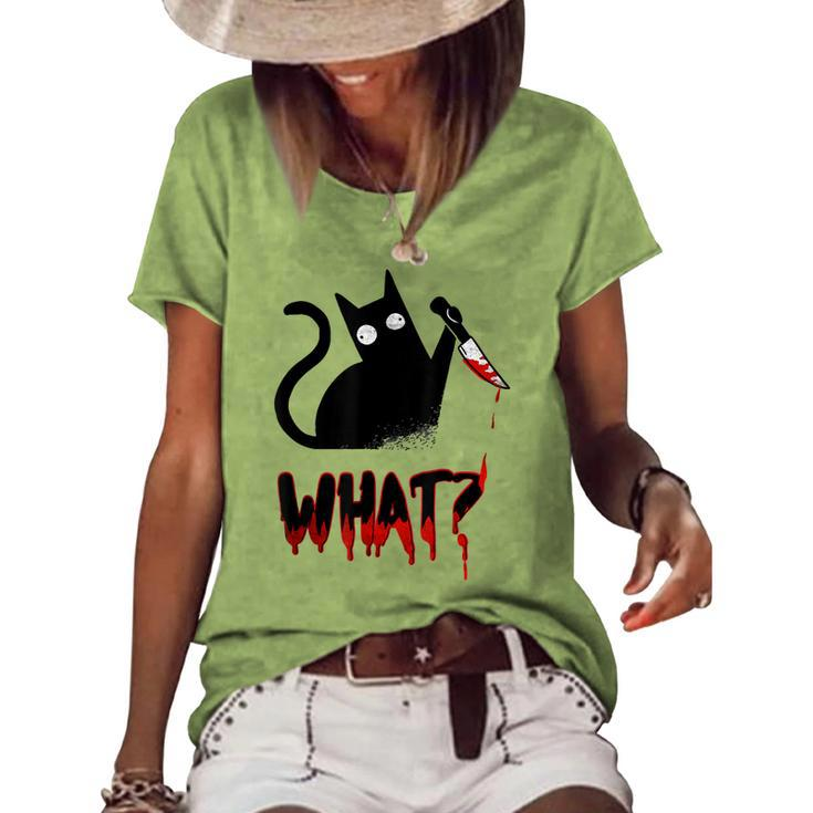 Cat What Murderous Black Cat With Knife Halloween Costume Women's Loose T-shirt