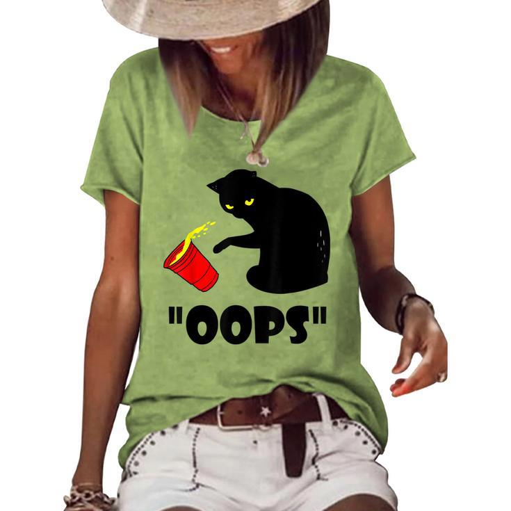 Cat Oops Black Cat Knocking Over A Glass V2 Women's Loose T-shirt