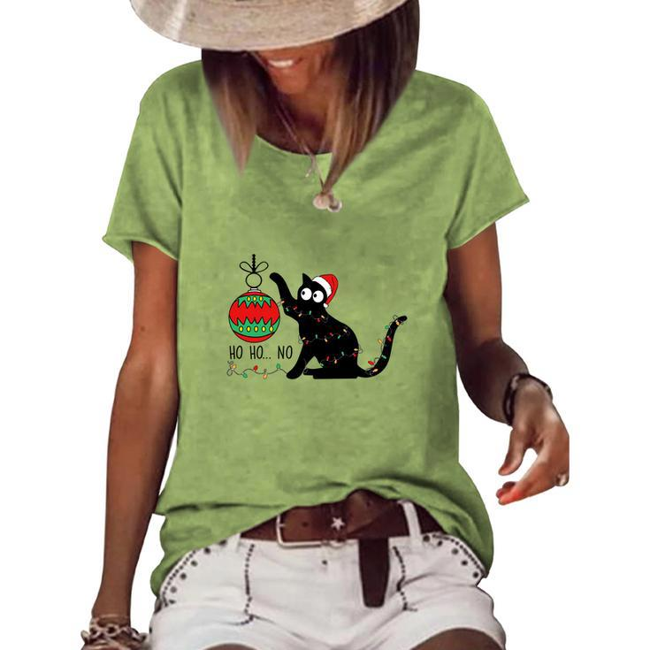 Christmas Black Cat Ho Ho Ho Cat Lovers Women's Loose T-shirt