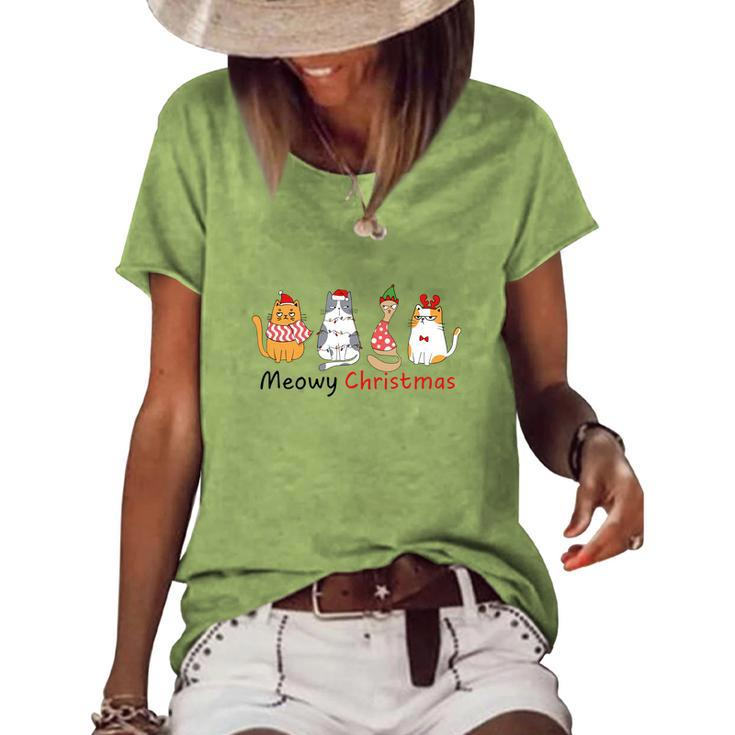 Christmas Cat Meowy Christmas For Cat Lovers Women's Loose T-shirt