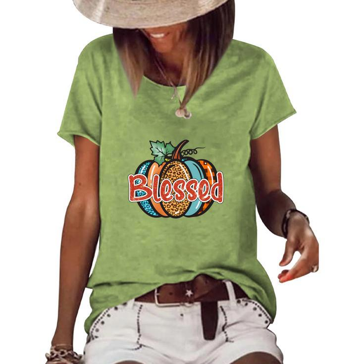 Colorful Pumpkin Blessed Thankful Fall Women's Loose T-shirt