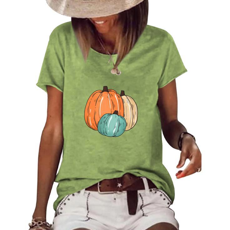Colorful Pumpkins Happy Fall Season Present Women's Loose T-shirt