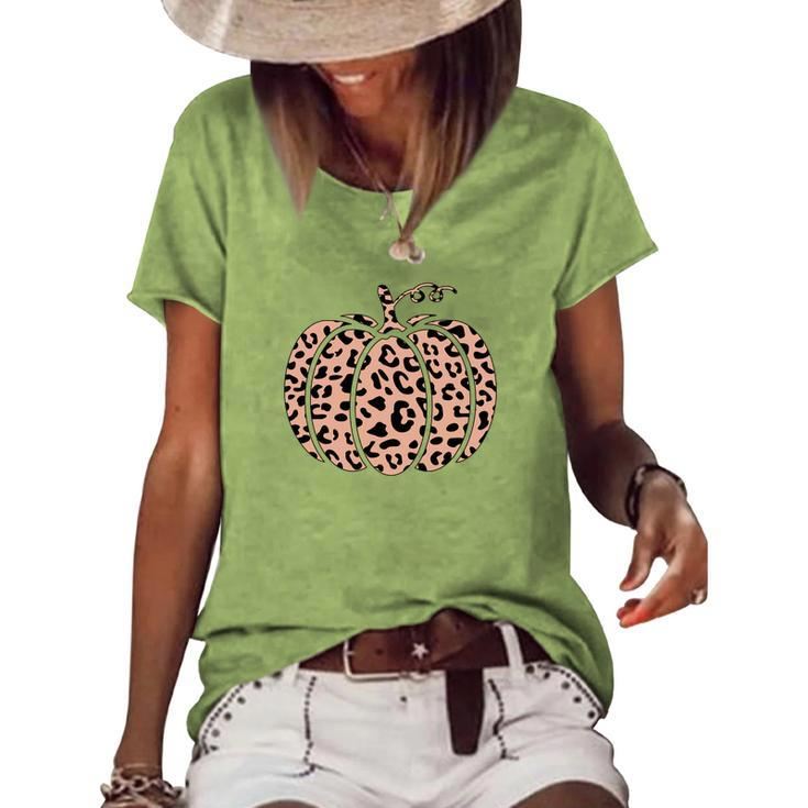 Cool Fall Leopard Pumpkin Women's Loose T-shirt