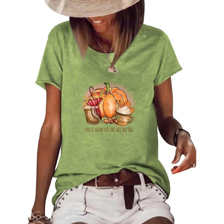 Cozy Autumn Fall God Is Within Her She Will Not Fall Women's Loose T-shirt