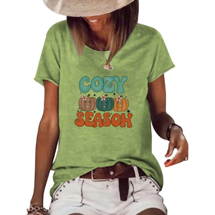 Cozy Season Sweater Season Pumpkins Fall Women's Loose T-shirt