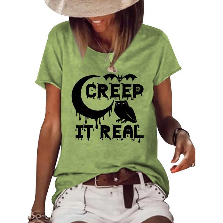 Creep It Real Moon Owl Halloween Night Women's Loose T-shirt