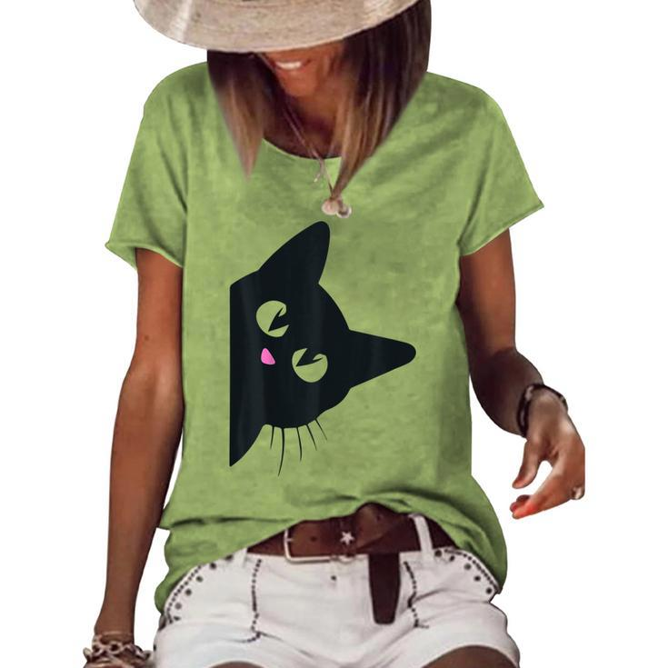 Cute Black Cat Halloween Costume Kitten Kids Toddler Adult Women's Loose T-shirt
