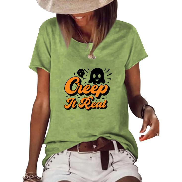 Cute Boo Creep It Real Halloween Women's Loose T-shirt