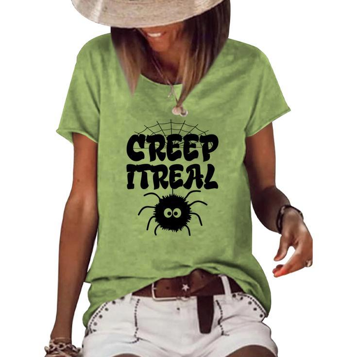 Cute Creep It Real Spider Halloween Present Women's Loose T-shirt