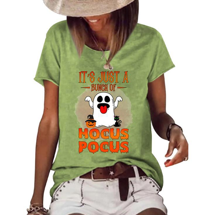 Cute Ghost Boo Its Just A Bunch Of Hocus Pocus Halloween Women's Loose T-shirt