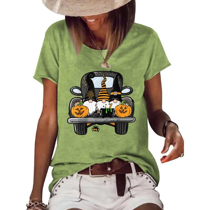 Cute Gnomes Pumpkin With Truck Halloween Costume Party Women's Loose T-shirt