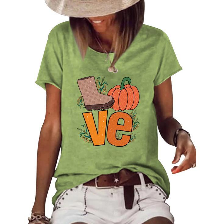 Cute Love Pumpkin Fall Season Shoes Women's Loose T-shirt