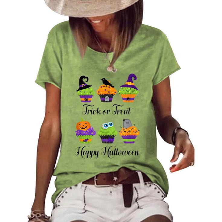 Cute Trick Or Treat Happy Halloween Cupcake Assortment Women's Loose T-shirt