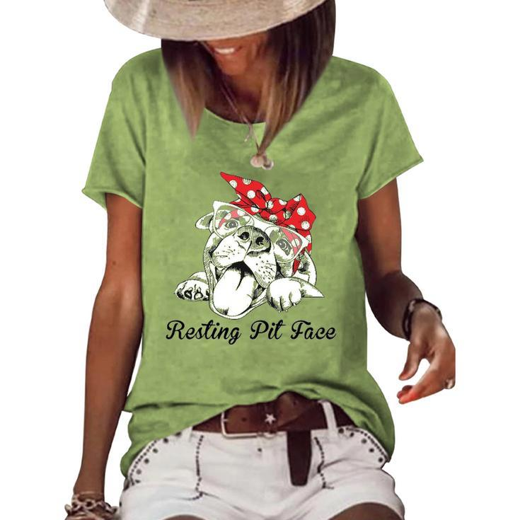 Dog Pitbull Resting Pit Face For Dogs  Women's Short Sleeve Loose T-shirt