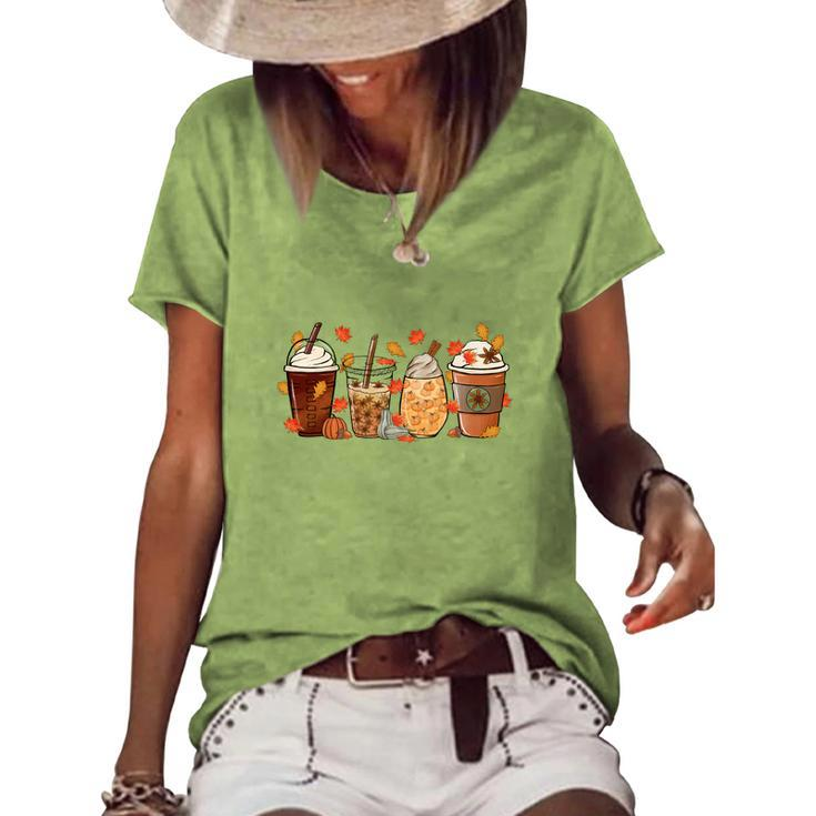 Fall Coffee Autumn Drinking Latte Cream Cozy Women's Loose T-shirt