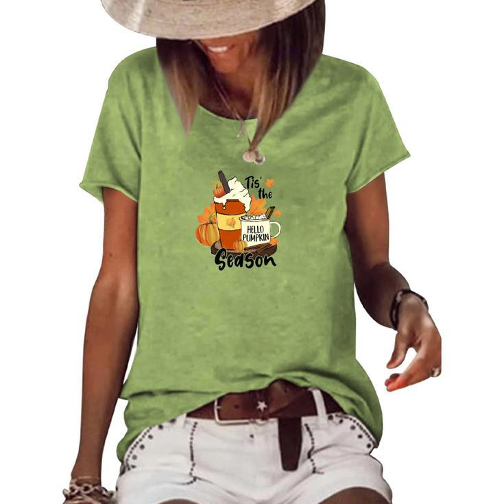 Fall Coffee Tis The Season Hello Pumpkin Women's Loose T-shirt