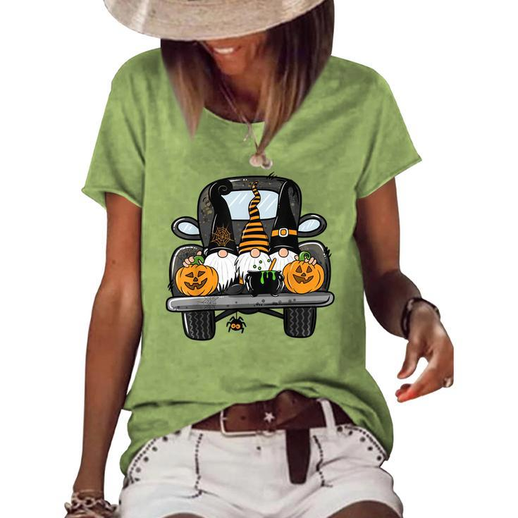 Fall Gnomes On Pumpkin Truck Halloween Costume Autumn Women's Loose T-shirt
