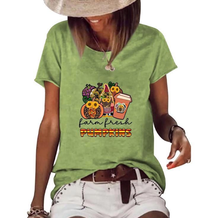 Farm Fresh Pumpkins Fall Season Gnomes Coffee Hobby Women's Loose T-shirt