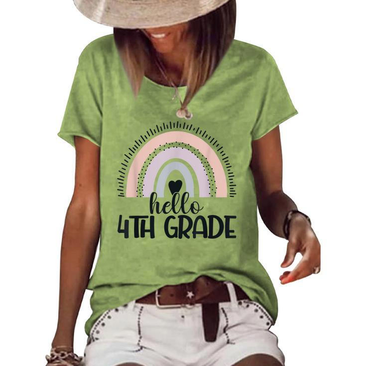 Fourth Grade Rainbow Teacher Hello 4Th Grade Rainbow  Women's Short Sleeve Loose T-shirt