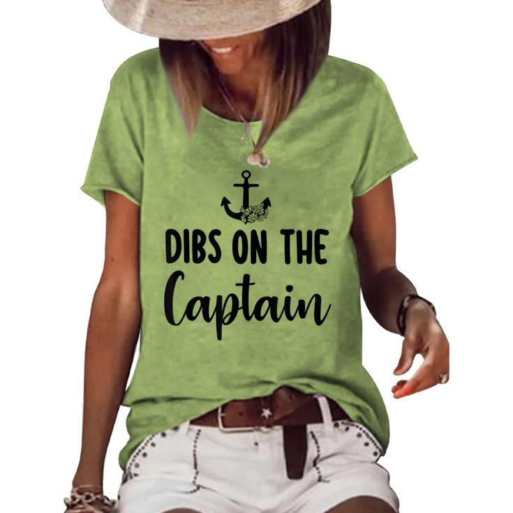 Funny Captain Wife Dibs On The Captain Quote Anchor Sailing  Women's Short Sleeve Loose T-shirt