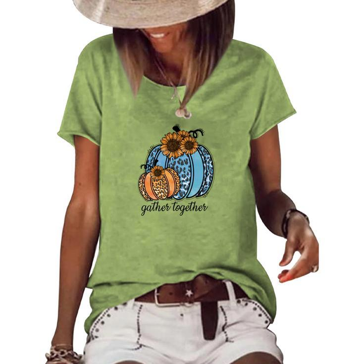 Gather Together Leopard Blue Pumpkin Fall Women's Loose T-shirt