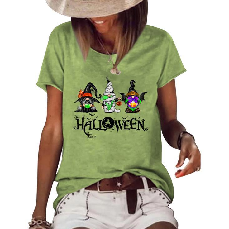 Gnome Witch Halloween Gnome Mummy Vampire Pumpkin Bleached  Women's Short Sleeve Loose T-shirt