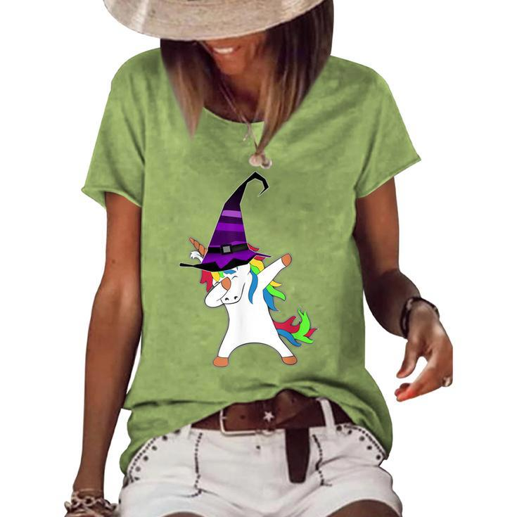 Halloween Dabbing Unicorn Witch Hat Witchcraft Costume Women's Loose T-shirt