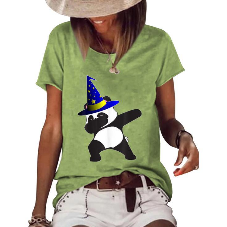 Halloween Dabbing Wizard Panda Bear Magic Witch Hat Women's Loose T-shirt