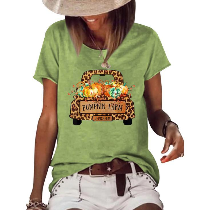 Halloween Pumpkin Farm Farmer Leopard Truck Farmers Wife Women's Loose T-shirt