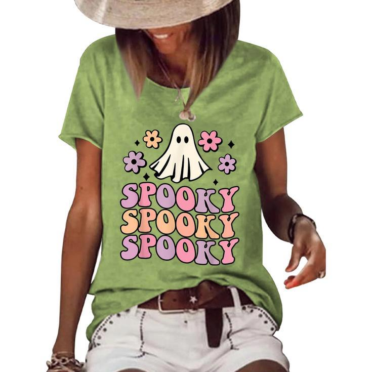 Halloween Retro Groovy Spooky Ghost Boo Funny Women Kids  V2 Women's Short Sleeve Loose T-shirt