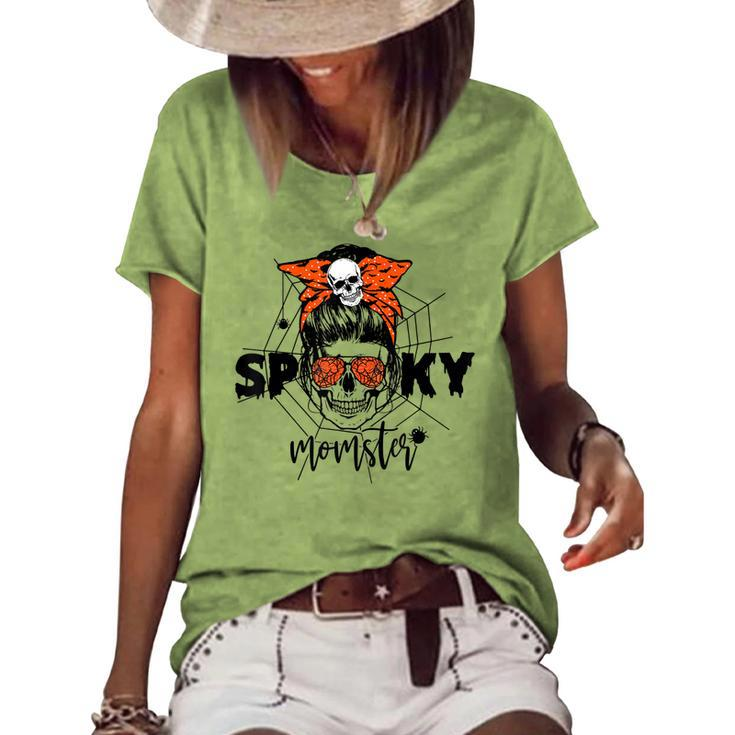 Halloween Spooky Momster Skull Mama Costume For Mom Women's Loose T-shirt
