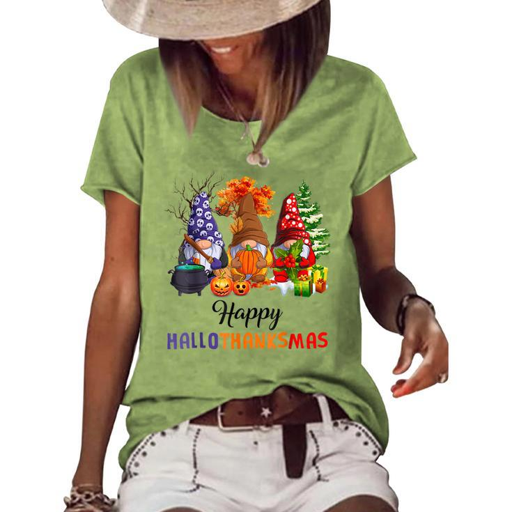 Halloween Thanksgiving Christmas Happy Hallothanksmas Gnomes  V11 Women's Short Sleeve Loose T-shirt