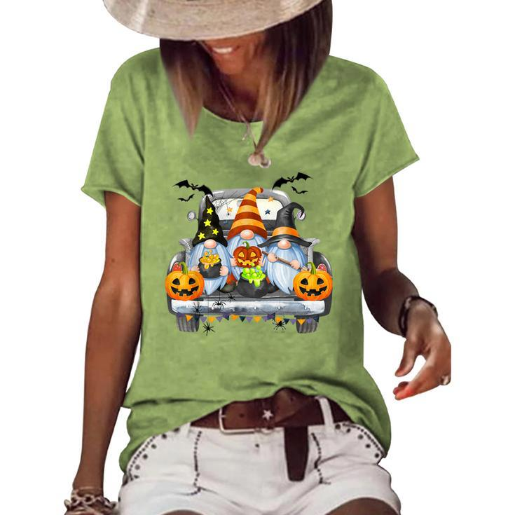 Women Halloween Truck Gnomes Pumpkin Kids Thanksgiving V2 Women's Loose T-shirt