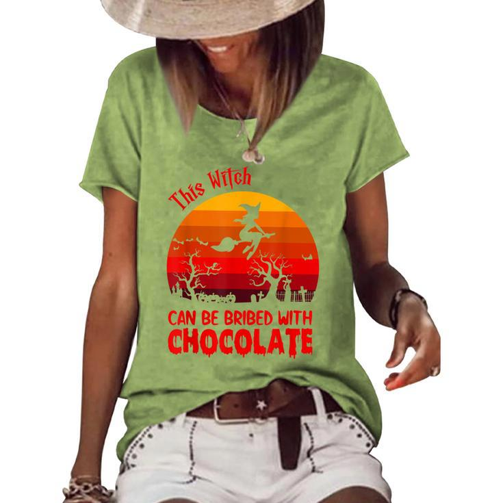 Halloween This Witch Can Be Bribed With Chocolate Retro Women's Loose T-shirt