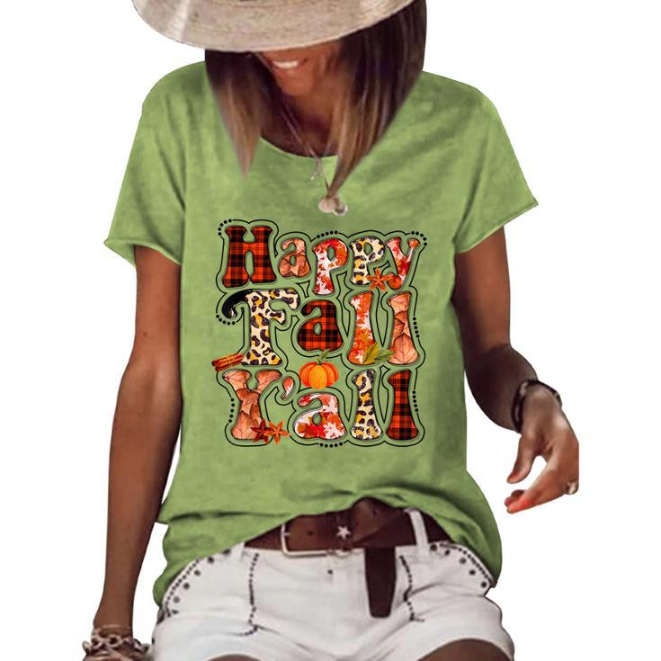 Happy Fall Yall Autumn Vibes Halloween For Autumn Lovers  Women's Short Sleeve Loose T-shirt