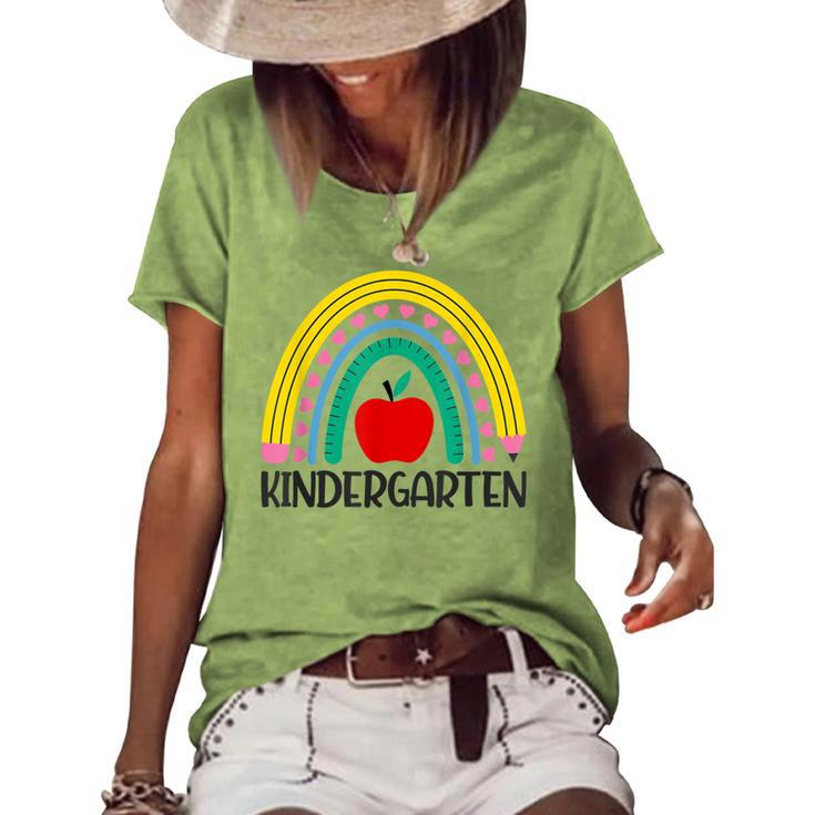 Hello Kindergarten Rainbow Teacher Student Back To School  Women's Short Sleeve Loose T-shirt