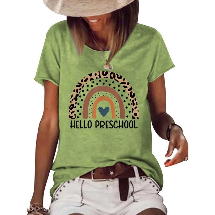 Hello Preschool Rainbow Teacher Team Preschool Squad Girls  Women's Short Sleeve Loose T-shirt