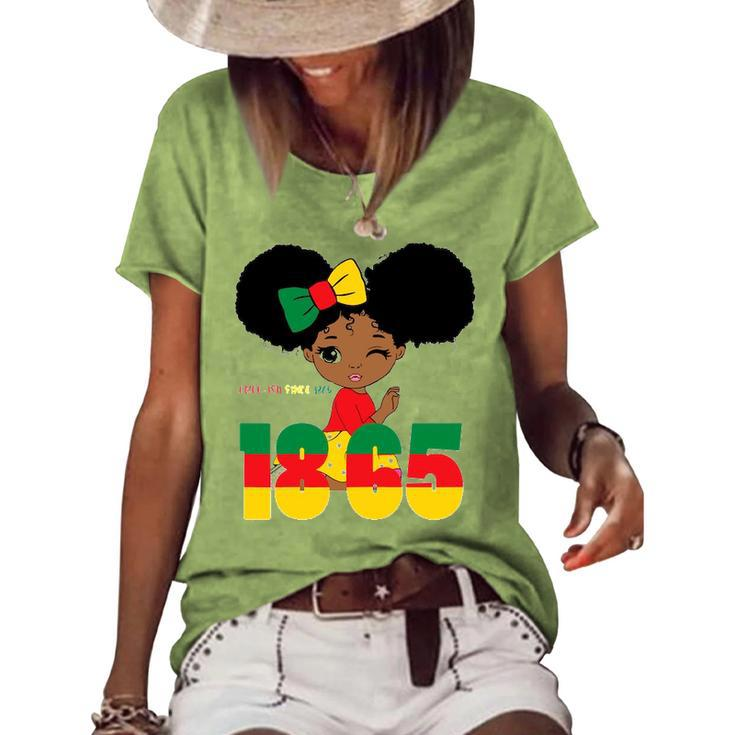 Juneteenth Celebrating 1865 Black Girl Kids Toodlers V2 Women's Short Sleeve Loose T-shirt