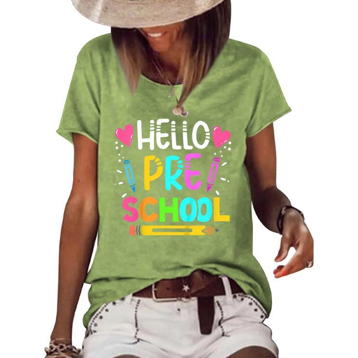 Kids Hello Preschool Retro Cute Teacher Toddler Girls  Women's Short Sleeve Loose T-shirt