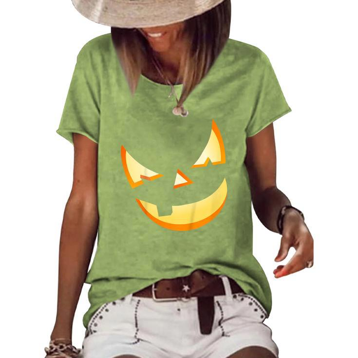 Kids Trick Or Treat Scary Lit Pumpkin Face Halloween Kids Women's Loose T-shirt