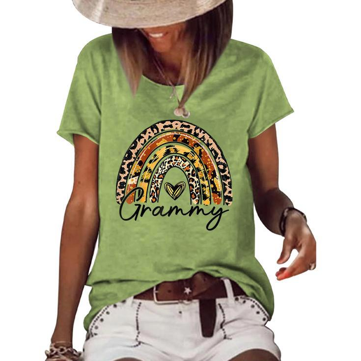Leopard Rainbow Blessed Grammy Funny Grammy Mothers Day  Women's Short Sleeve Loose T-shirt