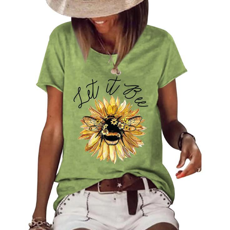 Let It Be  Bee Sunflower  For Women Summer Tops  Women's Short Sleeve Loose T-shirt
