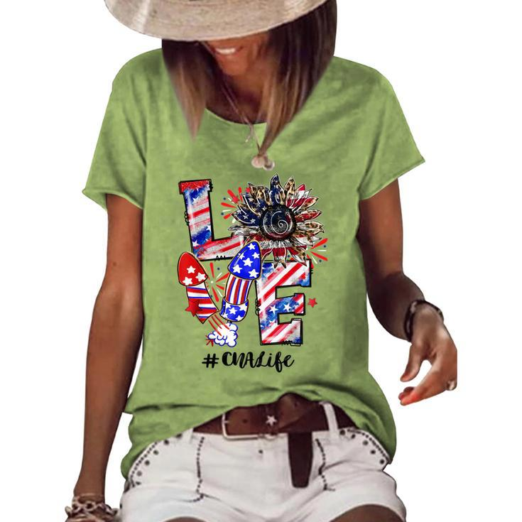 Love Sunflower Leopard Fireworks Cna Life 4Th Of July Women's Loose T-shirt