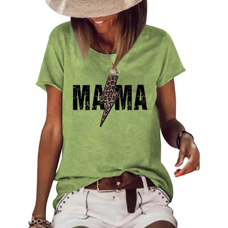 Mama Lightning Bolt Leopard Cheetah Print Mothers Day  Women's Short Sleeve Loose T-shirt