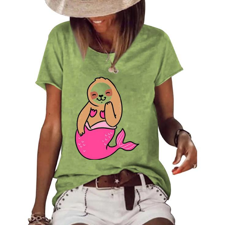 Mermaid Sloth  Cute Sloth Women's Short Sleeve Loose T-shirt