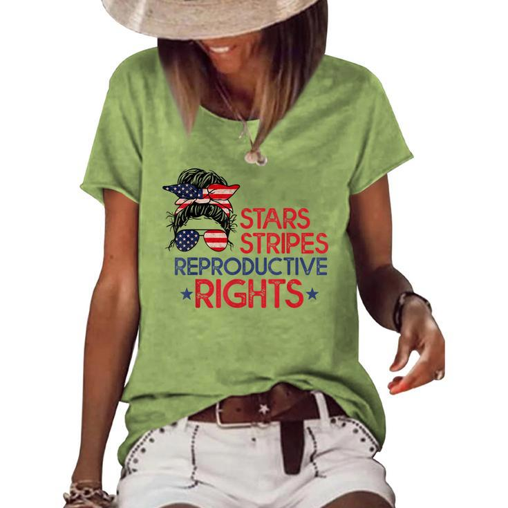 Messy Bun American Flag Pro Choice Star Stripes Equal Right Women's Loose T-shirt