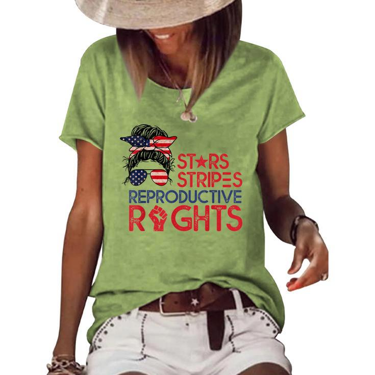 Messy Bun American Flag Pro Choice Star Stripes Equal Right V2 Women's Loose T-shirt