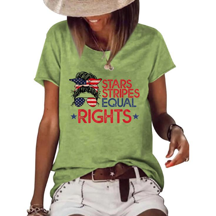 Messy Bun American Flag Pro Choice Star Stripes Equal Right V4 Women's Loose T-shirt