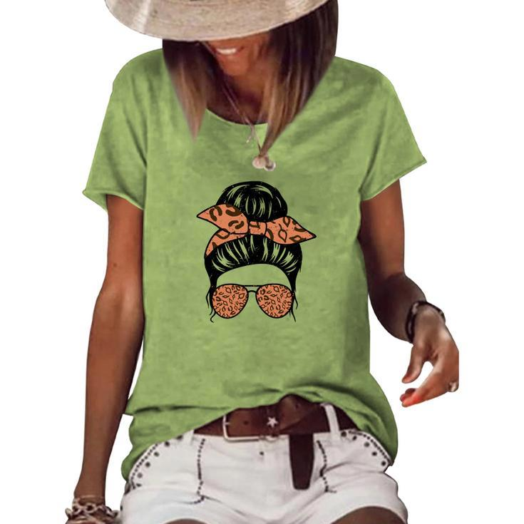 Messy Bun Cool Girl Pumpkin Fall Season Women's Loose T-shirt